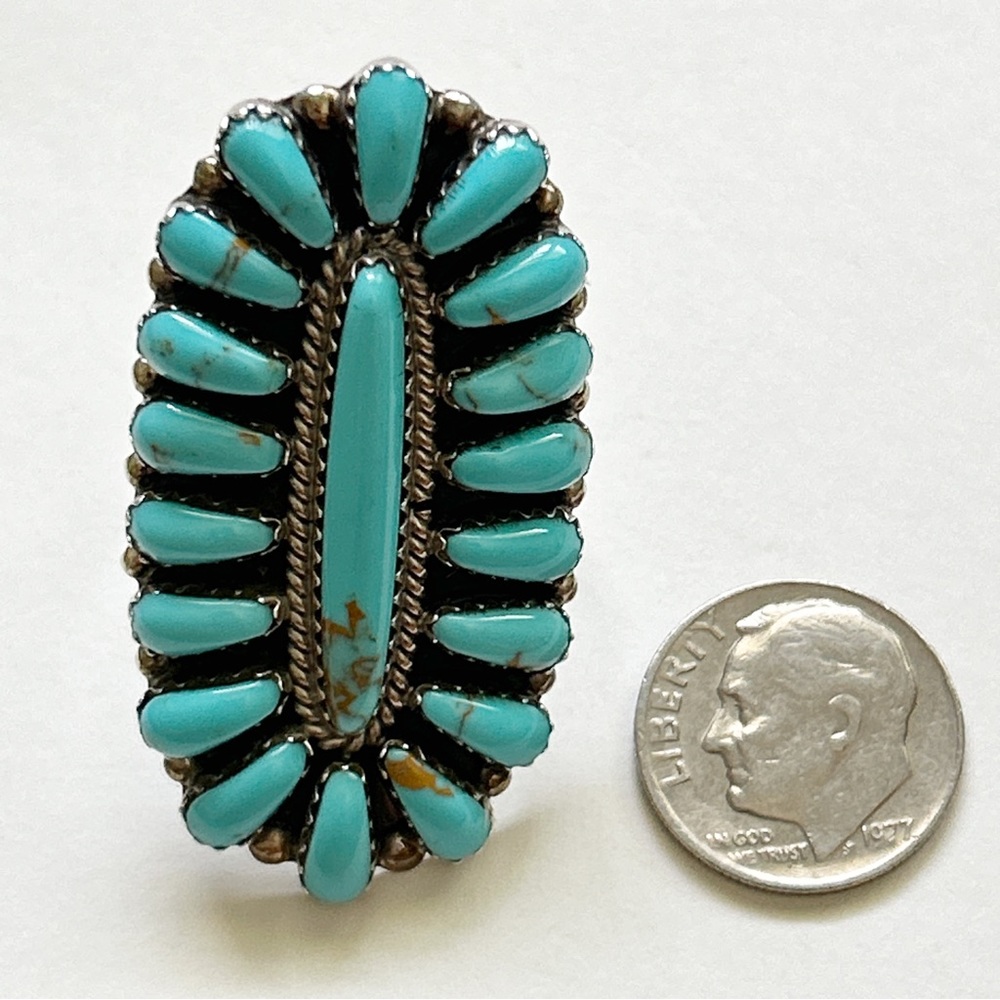 Vintage Dean Brown Navajo Turquoise Cluster Sterling Silver Ring - Picture 11 of 13
